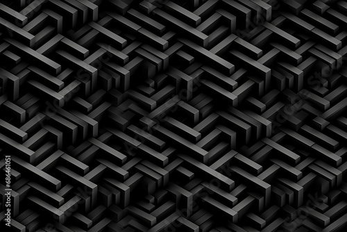Black 3D Geometric Seamless Pattern Texture of Dynamic Geometric Solids Background: Dynamic geometric solids in 3D space create a kinetic and energetic pattern