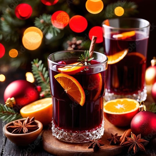 Mulled wine, traditional Christmas spiced alcoholic drink