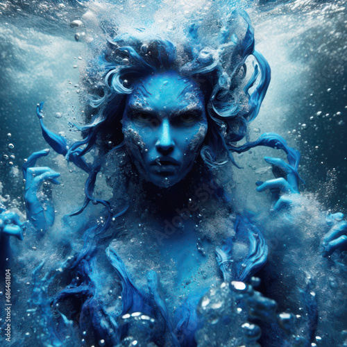 beautiful female fantasy water elemental demon or sea goddess underwater