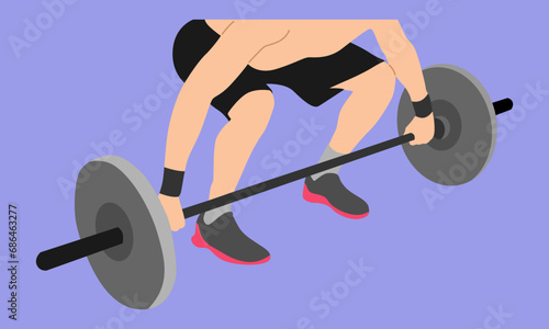 flat illustration of weightlifter man preparing for barbell workout in gym