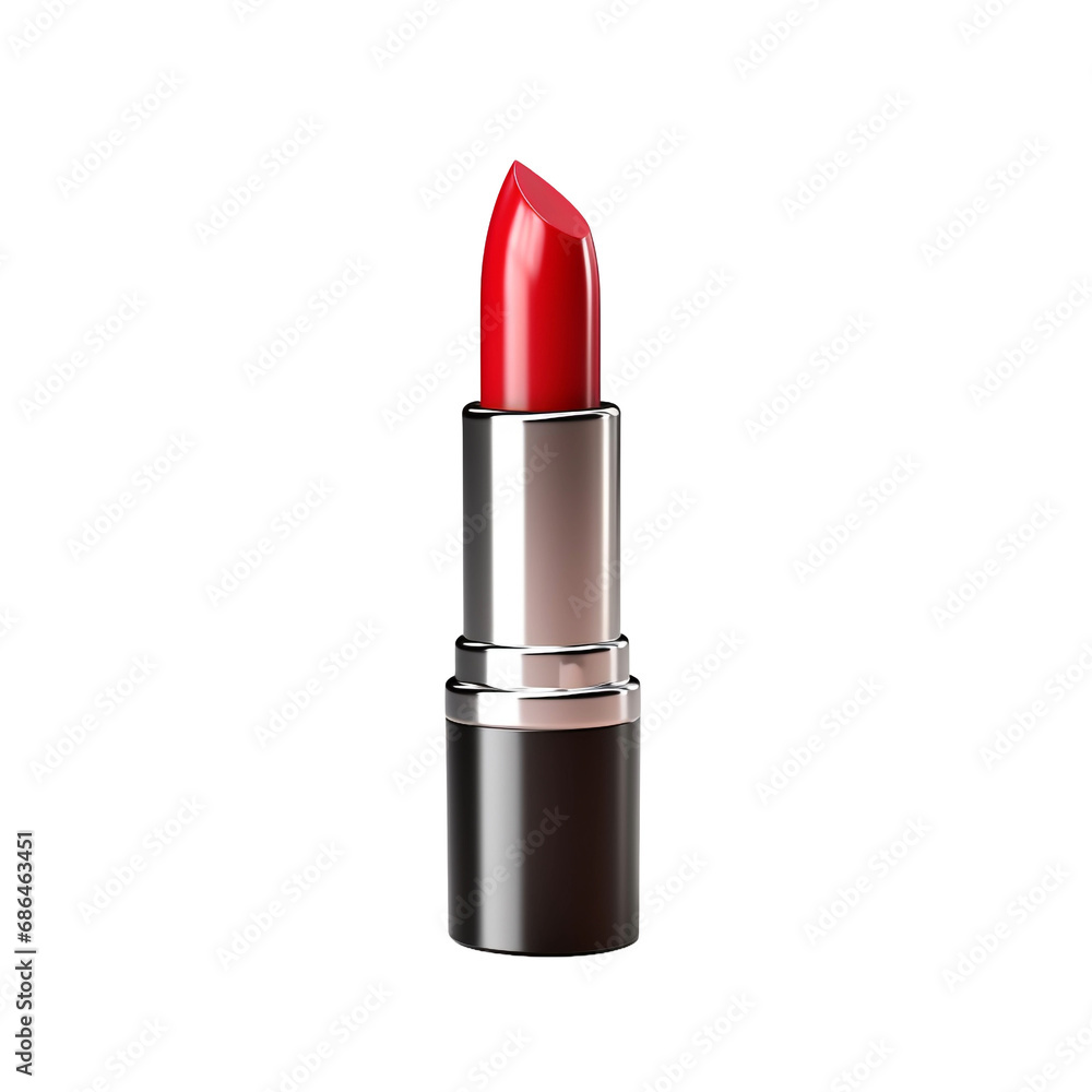 Close up of red lipstick tube isolated on transparent background