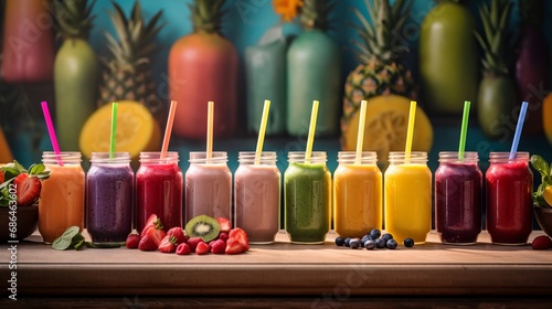 Smoothie Bar with an Array of Nutrient-Packed Smoothies in Different Colors