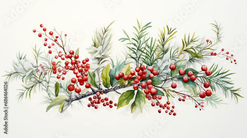 arrangements of Christmas evergreens spruce and red berries