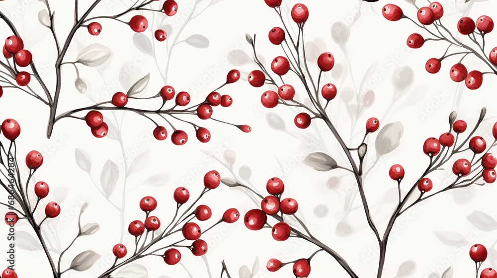 Christmas background design with watercolor floral frame with winter branch