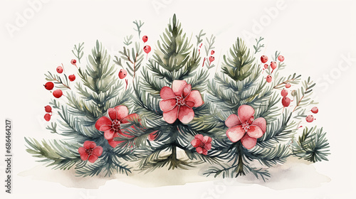 Christmas vintage watercolor folk pine tree card