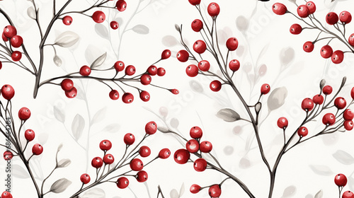 Christmas background design with watercolor floral frame with winter branch