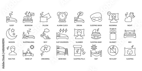 Sleep icons set. Set of editable stroke icons.Vector set of Sleep