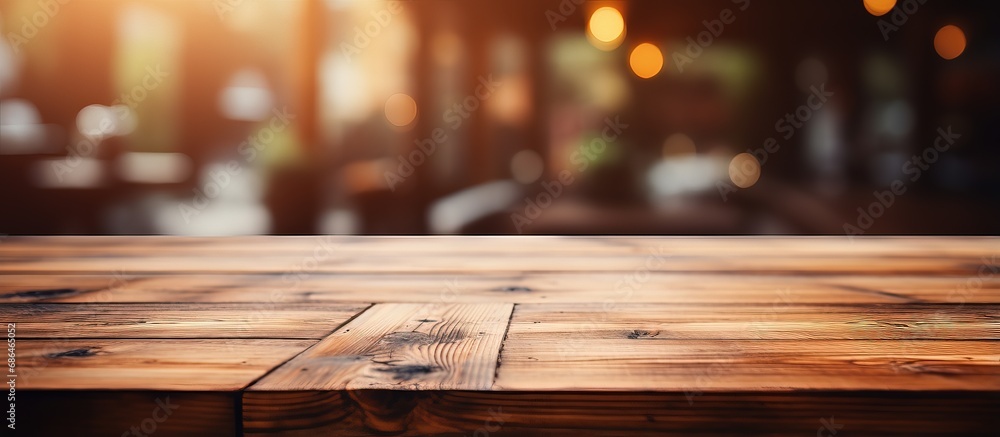 Table made of wood with empty space and background that is not clear Table made of wood with empty space and background that is not clear