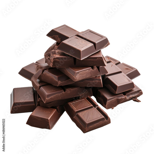 Delicious dark chocolate pieces isolated on transparent background