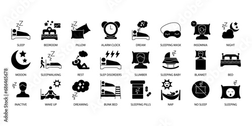 Sleep icons set. Set of editable stroke icons.Vector set of Sleep