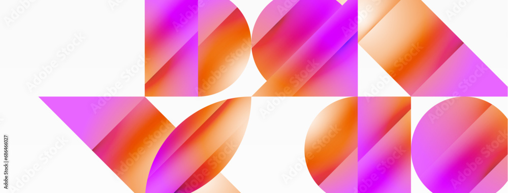 Serene gradient template. Circles and triangles mingle in minimalist perfection. Gentle fusion of forms and hues creates balanced yet captivating backdrop, embodying modern sophistication