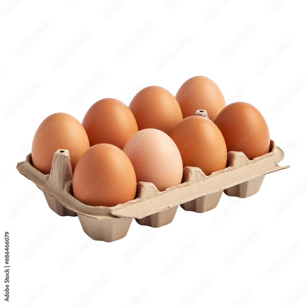 Egg carton with clipping path isolated on transparent background