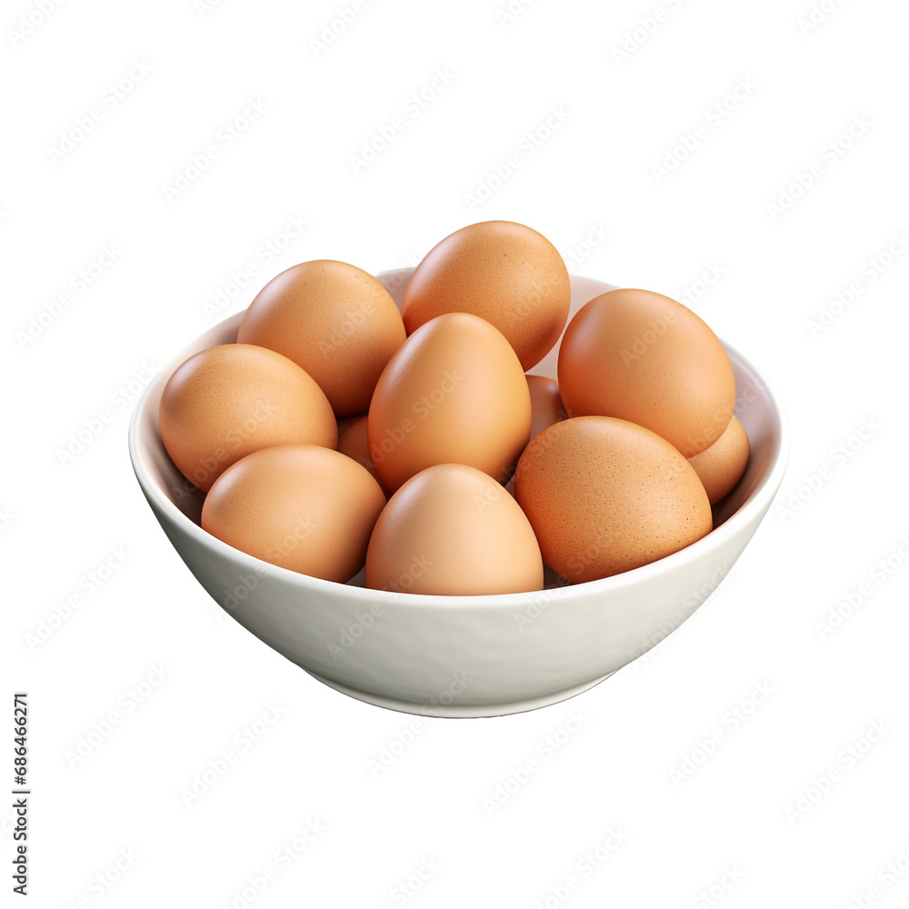 Eggs on bowl isolated on transparent background