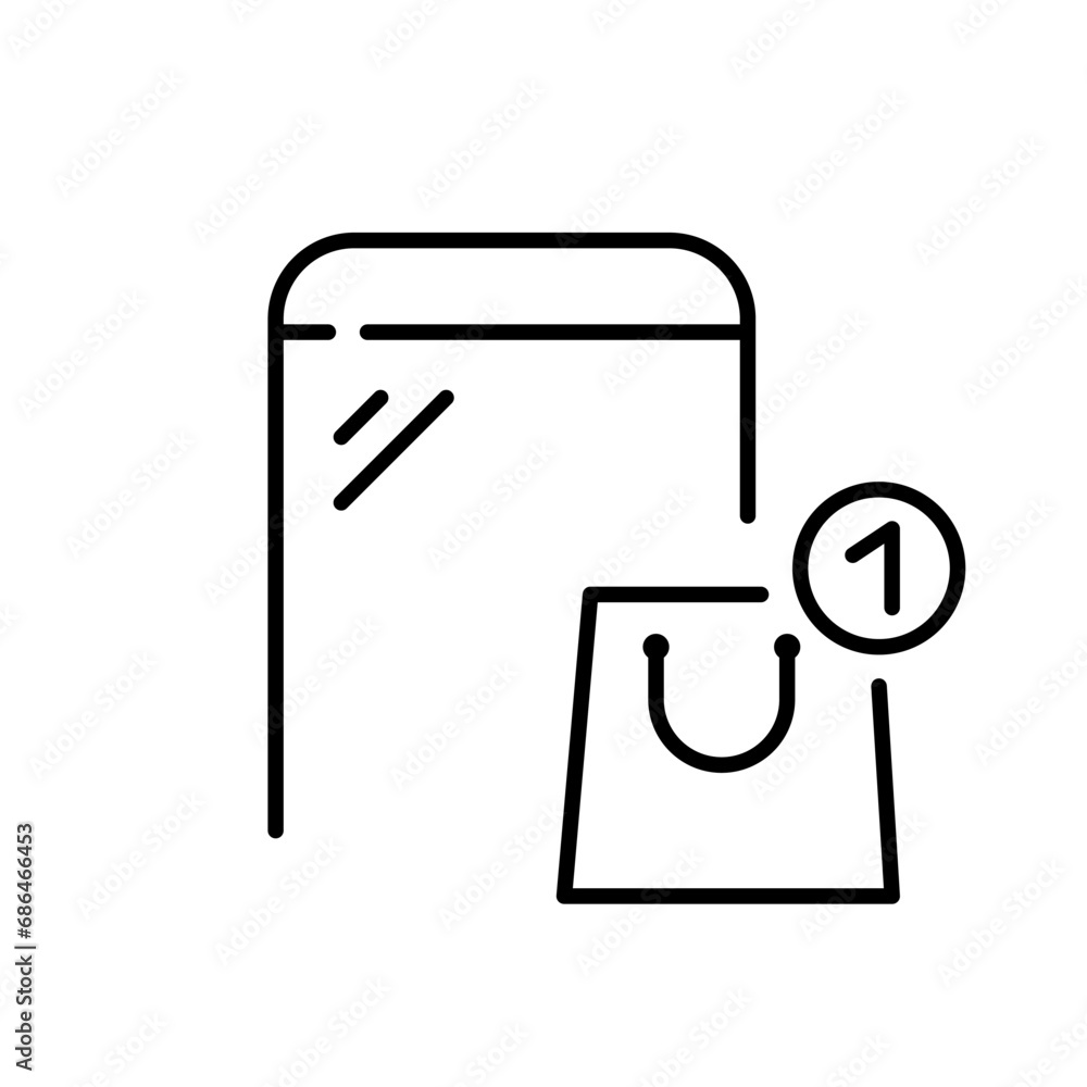 Add one item to shopping bag. Pixel perfect, editable stroke icon Add one item to shopping bag. Pixel perfect, editable stroke icon