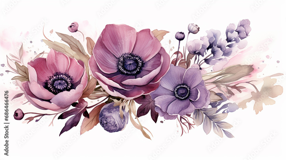 marvelous violet purple and burgundy anemone dusty mauve and lilac rose - obrazy, fototapety, plakaty 