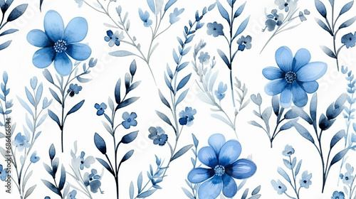 watercolor seamless pattern with black and blue plant