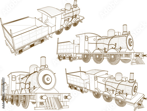 Vector sketch illustration design of vintage classic old steam train transportation equipment