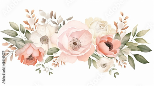 white ivory and blush peach stylish wedding design on white background