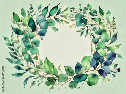 Green Eucalyptus Leaf Wreath on Background