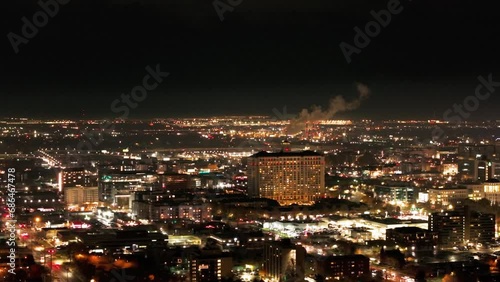 Wallpaper Mural Drone flyover shot of salt lake city, utah at night with industrial buildings Torontodigital.ca