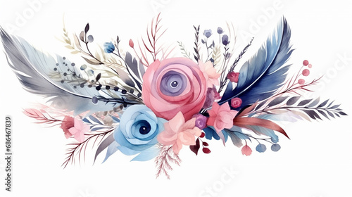 watercolor vintage floral composition pink and blue