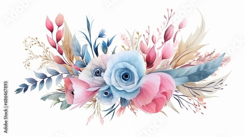 beautiful design watercolor vintage floral composition pink and blue