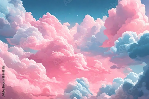 pink and blue clouds. in the blue sky A cotton candy style cloud concept. generative ai.-