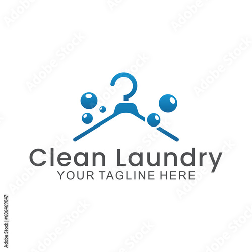 laundry logo in shades of blue and white, with bubbles for washing clothes, simple logo, creative logo
