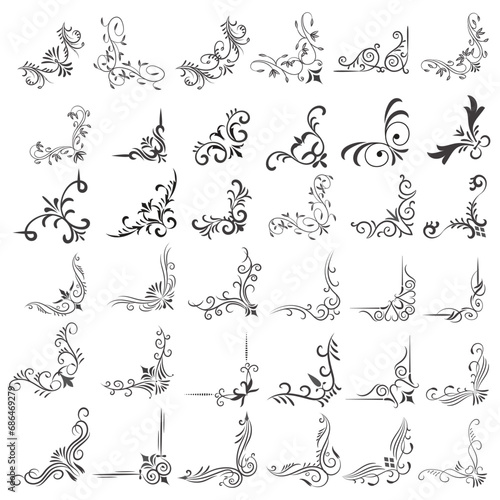 Vector illustration of decorative corner frame set. Set Hand Draw of Corners Different Shapes Flower Decoration Vector Design Doodle Sketch Style For Wedding And Banner. 