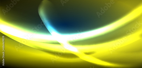 Dynamic waves in ethereal glow of neon lights. Concept merges fluidity of motion with vibrant allure of neon, crafting entrancing backdrop that embodies both vitality and futuristic sophistication