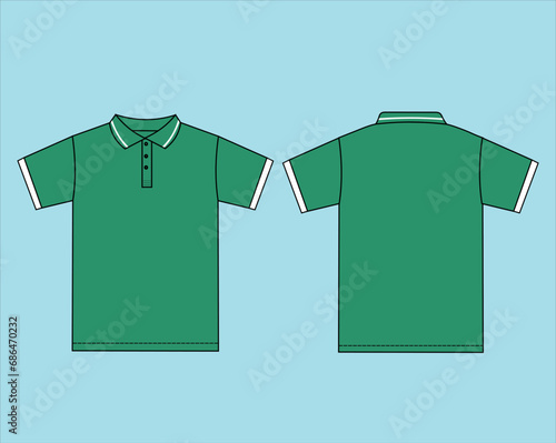 Flat Lay White Short Sleeves Polo Shirt Template on Gray Background.Front and Back View, Vector File