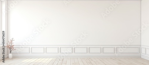 Blank, white-tiled room in a fresh apartment. photo