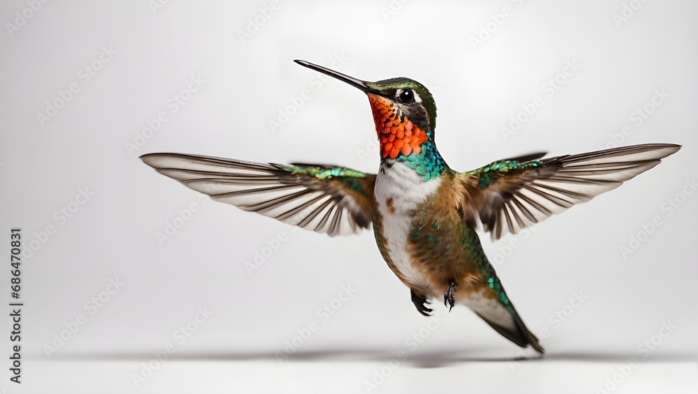 Fototapeta premium Beautiful Hummingbird in Flight on white background.