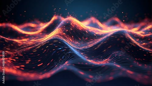 Abstract Waving Particle Technology Background Design. Abstract wave moving dots flow particles, hi-tech.