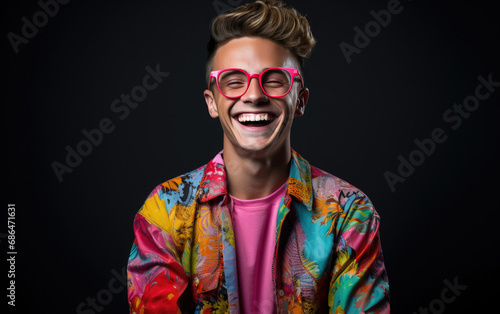 happy smiling Artist on black background