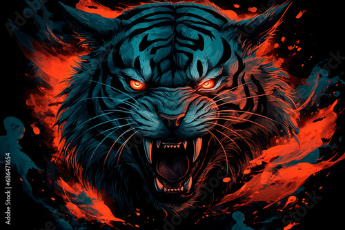 An angry tiger in flames. Generative AI