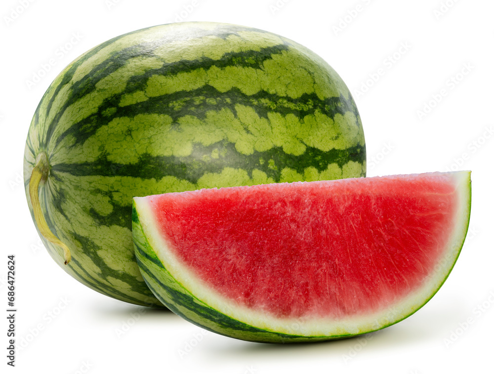 Fresh Watermelon isolated on white background, Giant Seedless Watermelon isolated on white with clipping path.