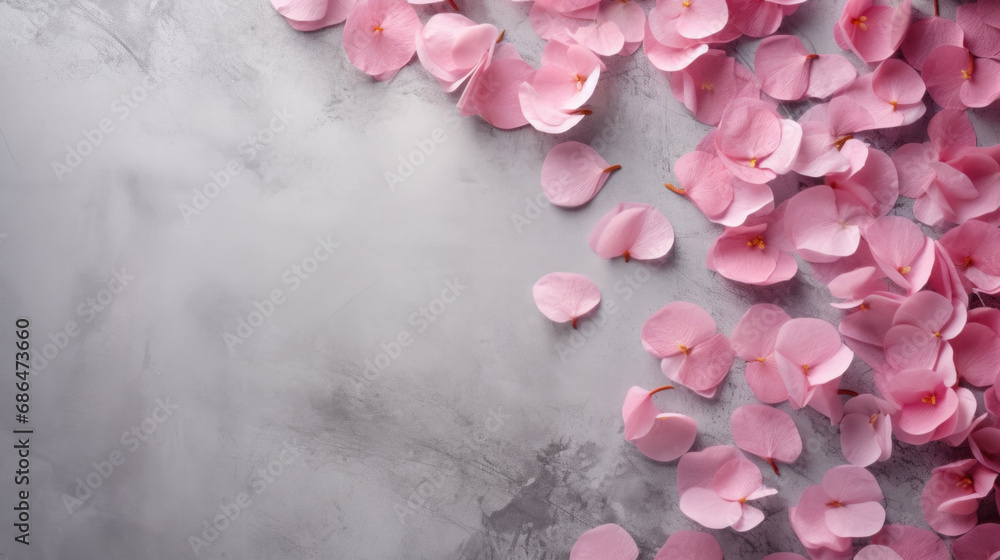 Obraz premium Pink petals on grunge gray background