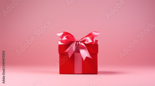 Red gift box on a pink background. © tashechka
