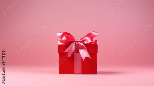 Red gift box on a pink background.