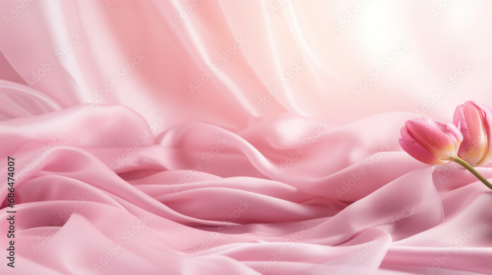 Mockup background with pink flowers and petals on light background Mockup background with pink flowers and petals on light background