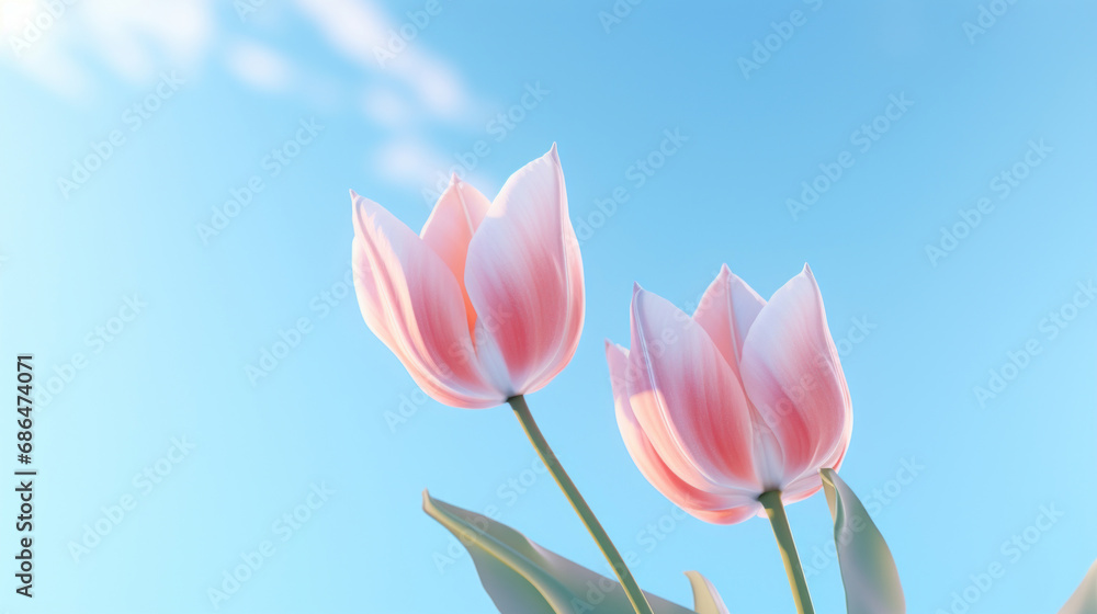 Fototapeta premium Pastel tulips on blue sky background