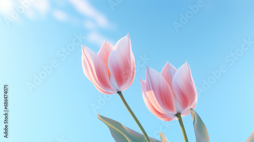 Pastel tulips on blue sky background © tashechka