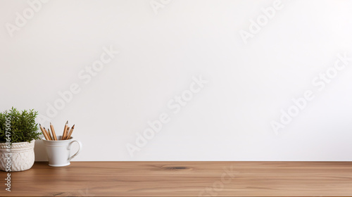 wooden desk mockup with white background