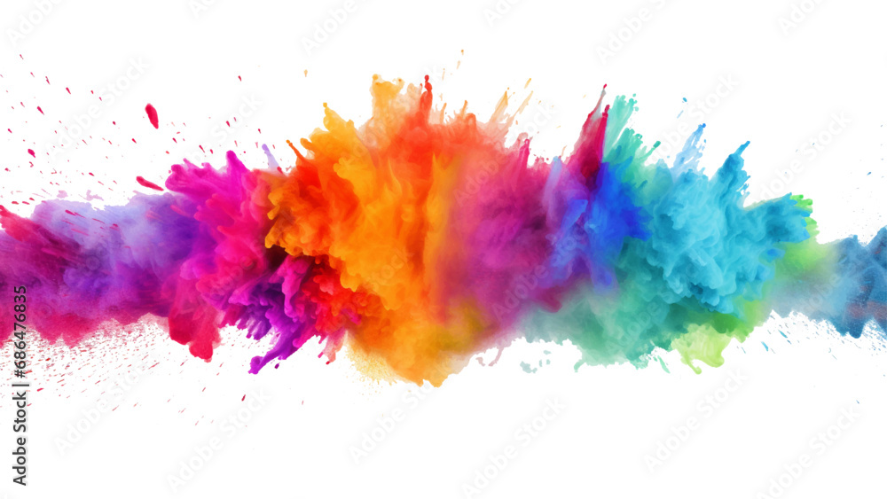 colorful vibrant rainbow Holi paint color powder explosion with bright colors isolated white background. happy new year design.
