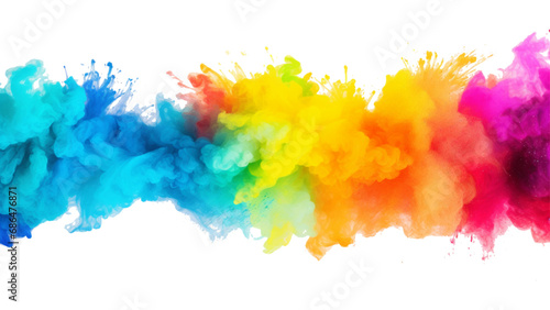 colorful vibrant rainbow Holi paint color powder explosion with bright colors isolated white background. happy new year design. 