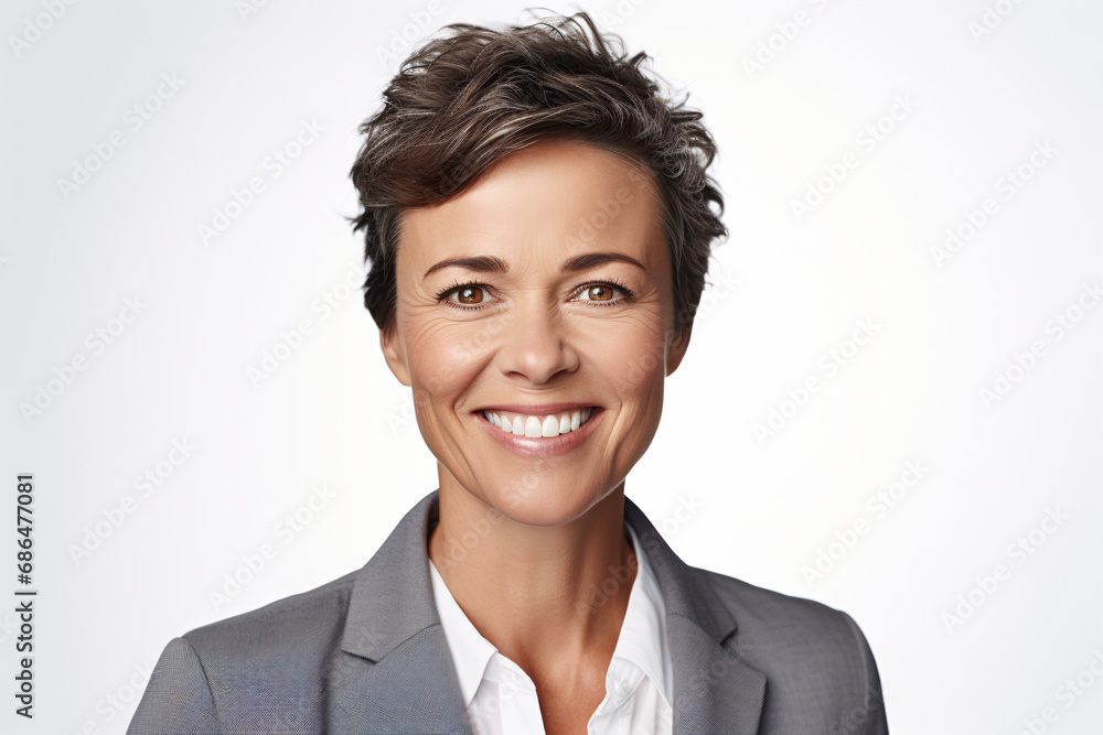 Professional business headshot of a middle-aged businesswoman in front of a white background
Professional business headshot of a middle-aged businesswoman in front of a white background