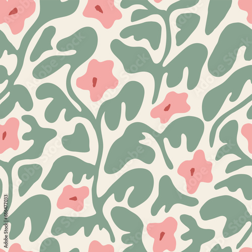 Vector rounded cute flower illustration seamless repeat pattern digital artwork