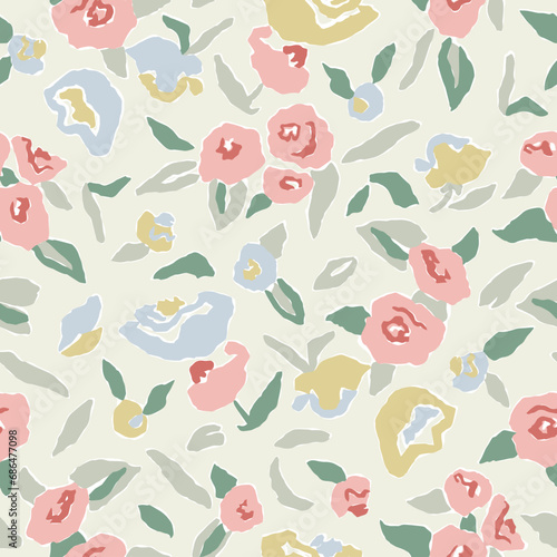 Vector abstract retro roses illustration seamless repeat pattern digital artwork