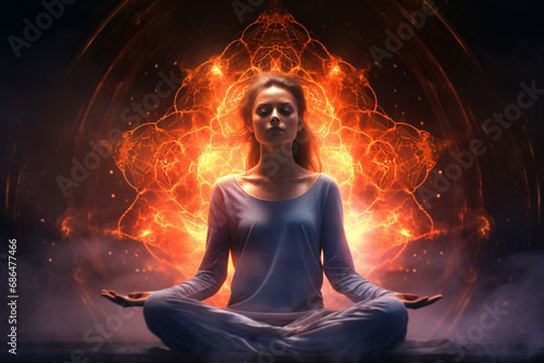 A woman surrounded by energy while meditating